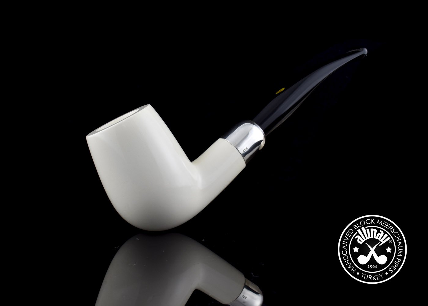 altinay-spigot-army-bent-billiard-pfeife-meerschaum-silber image 2