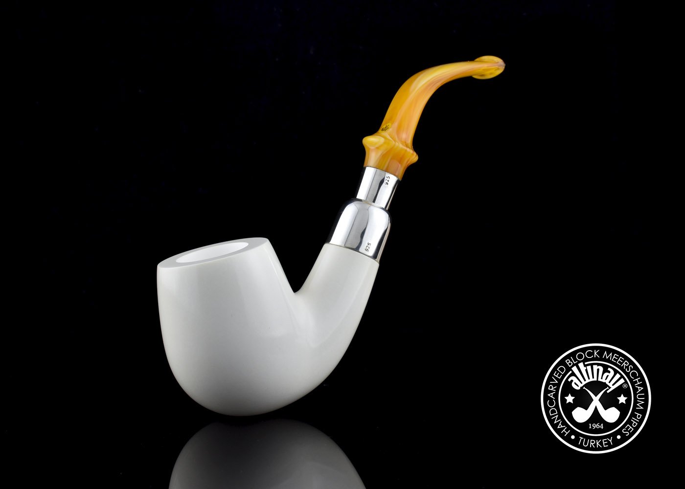altinay-spigot-bent-billiard-meerschaumpfeife-silber-6 image 3