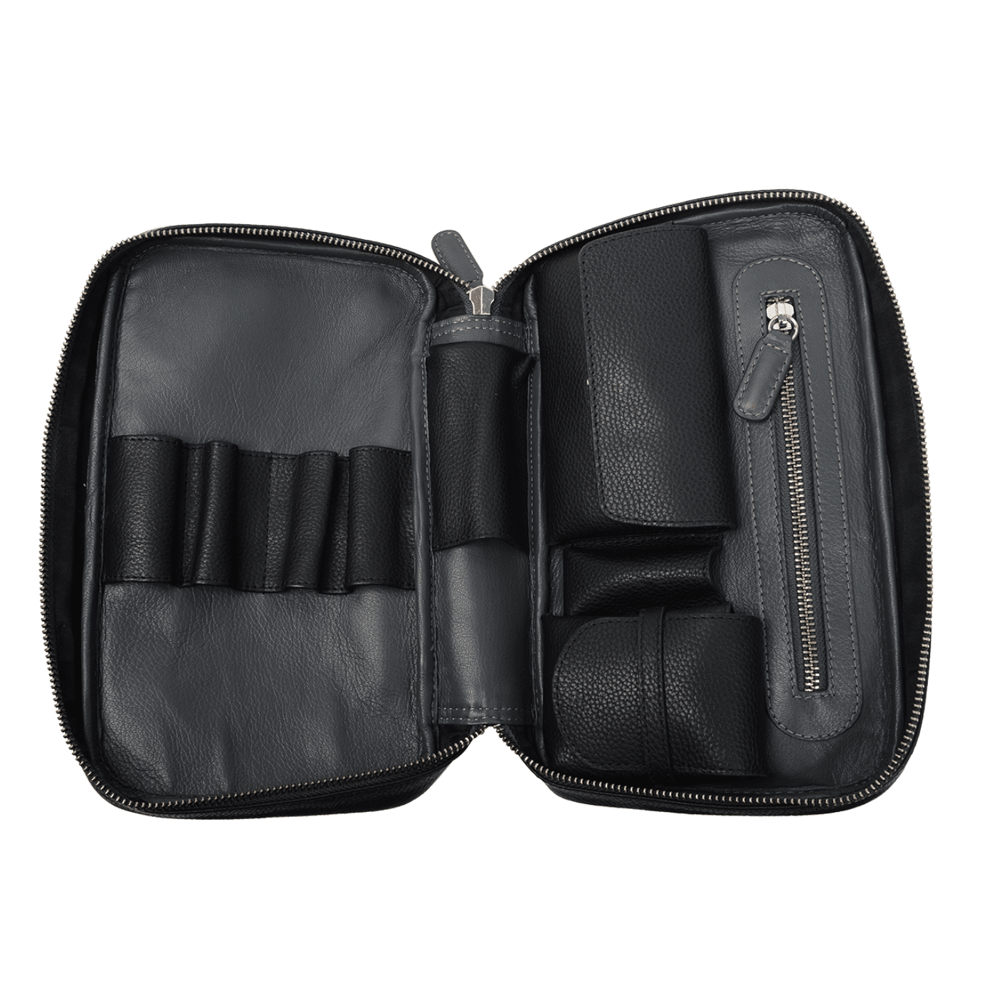 comoy-tabakbeutel-multi-pipe-travel-case-leder-schwarz-grau image 3