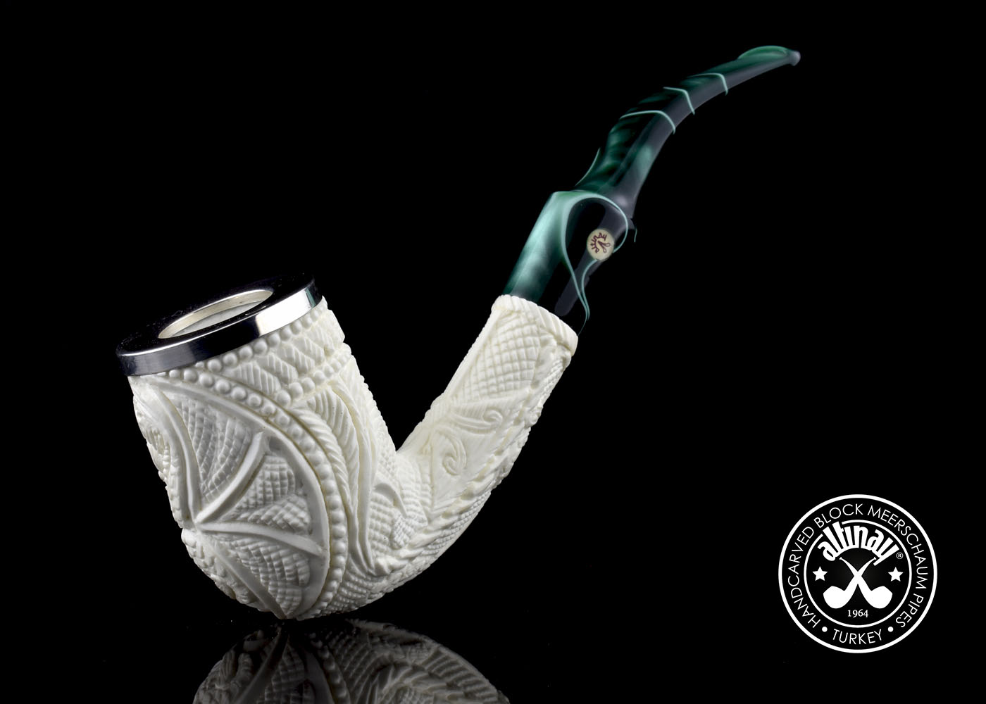 altinay-classic-bent-billiard-meerschaumpfeife-drache-silber image 2