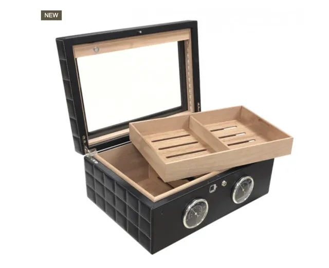 prestige-lemans-gt-humidor-120-zigarren-schwarz-leder-glas-led image 1