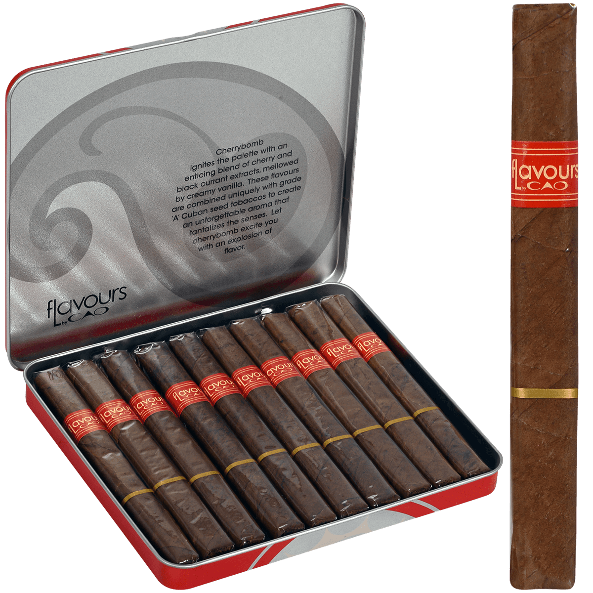 cao-flavours-cherrybomb-zigarillos-kirsche-10er-dose image 1