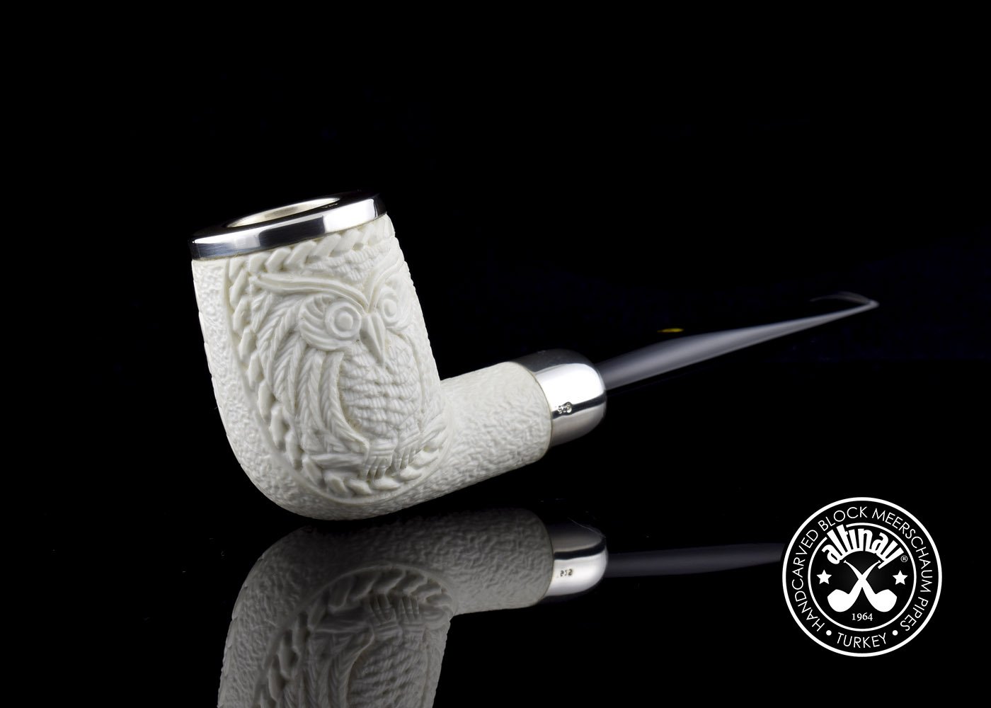 altinay-spigot-army-billiard-meerschaumpfeife-eule-silber image 1