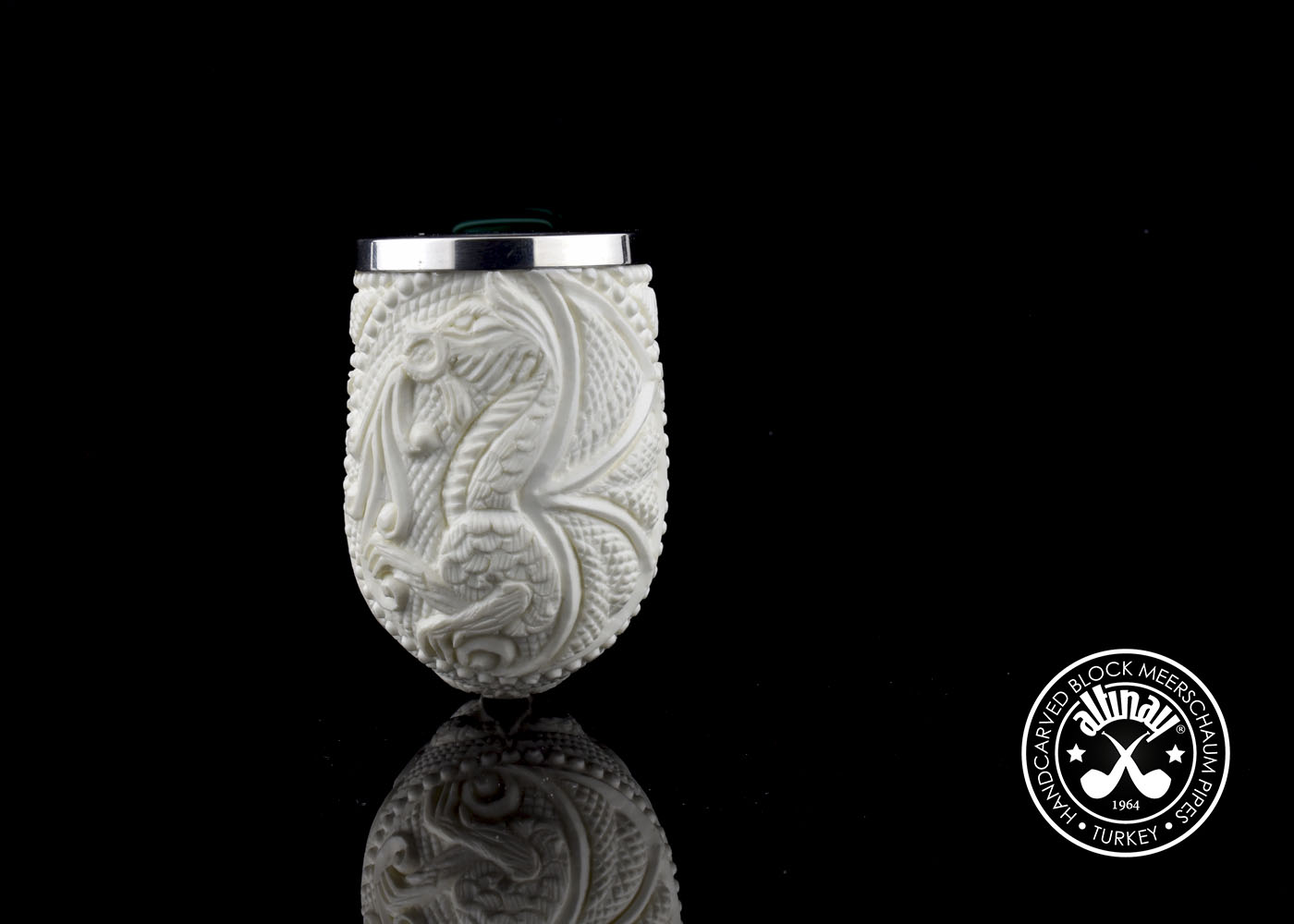 altinay-classic-bent-billiard-meerschaumpfeife-drache-silber image 7