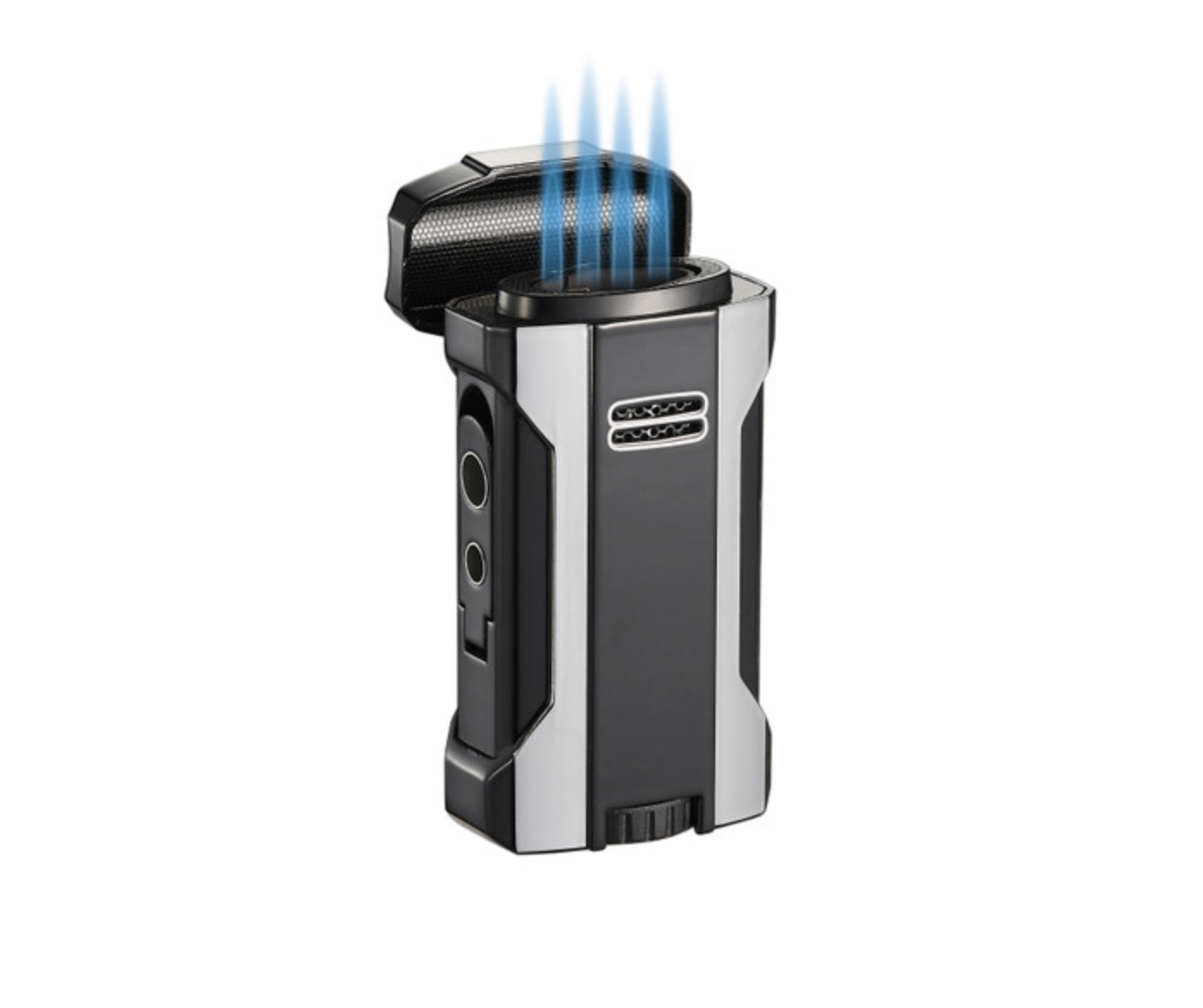 visol-rhino-2-0-zigarrenfeuerzeug-4-flammig-silber-schwarz image 1