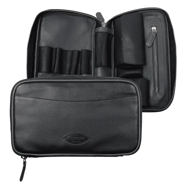 comoy-tabakbeutel-multi-pipe-travel-case-leder-schwarz-grau image 1