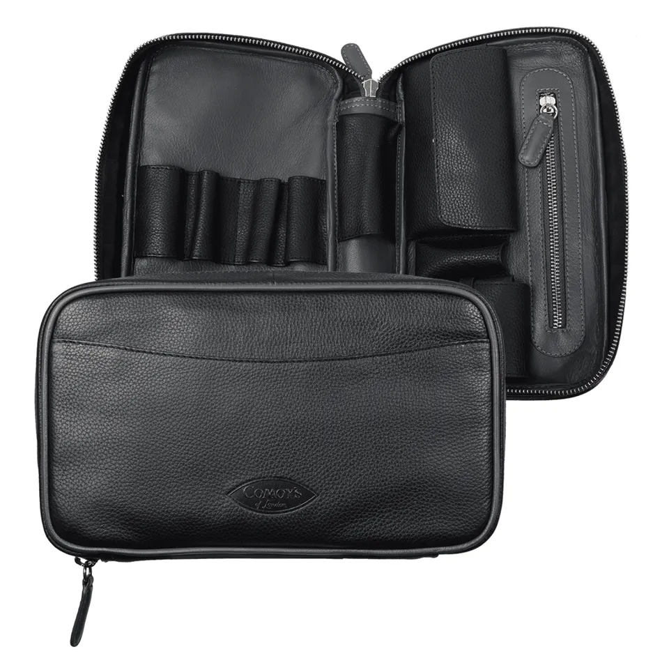 comoy-tabakbeutel-multi-pipe-travel-case-leder-schwarz-grau image 1