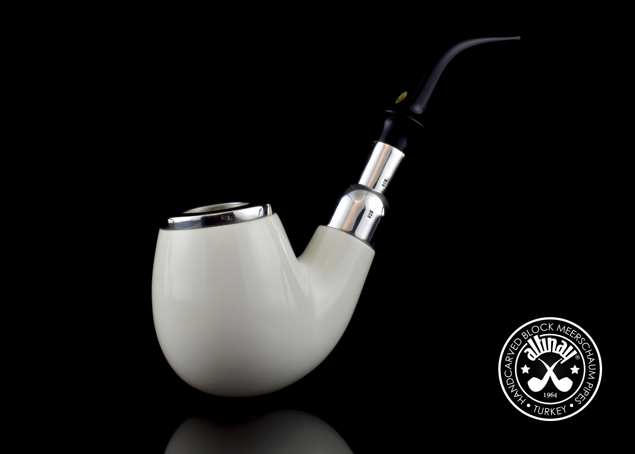 altinay-spigot-brandy-bent-tabakpfeife-meerschaum-silberschmuck image 1