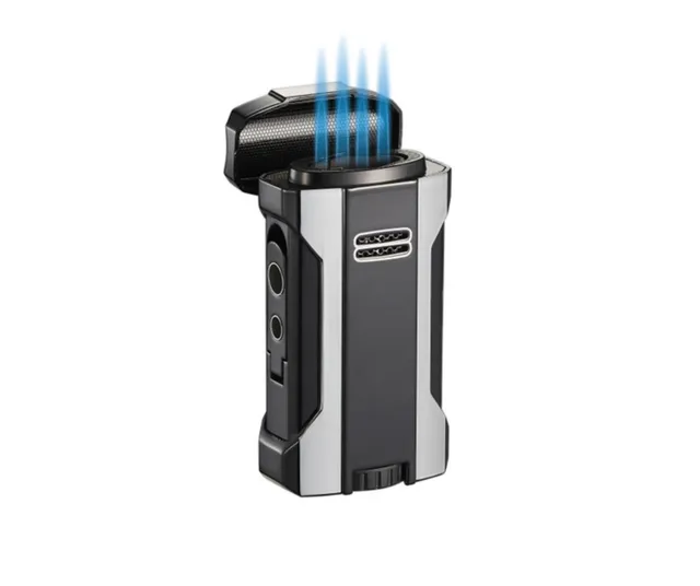 visol-rhino-2-0-zigarrenfeuerzeug-4-flammig-silber-schwarz image 1