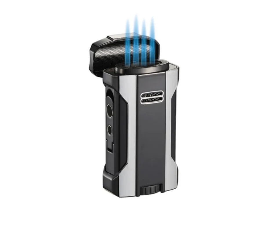 visol-rhino-2-0-zigarrenfeuerzeug-4-flammig-silber-schwarz image 1
