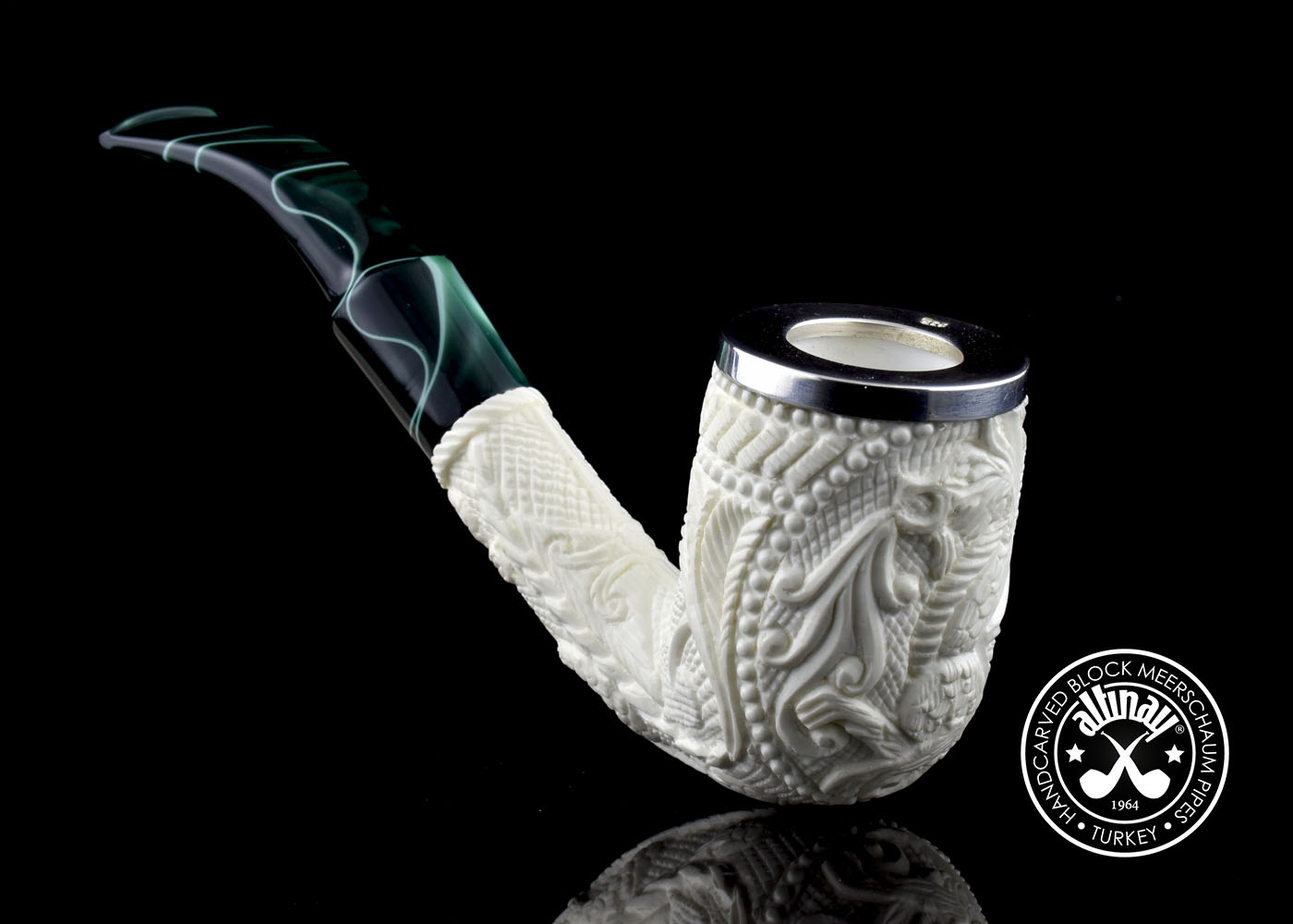 altinay-classic-bent-billiard-meerschaumpfeife-drache-silber image 3