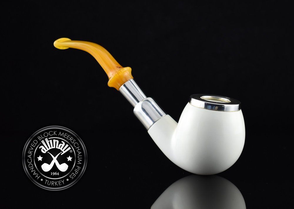 altinay-spigot-bent-silber-meerschaumpfeife-mit-cap image 2