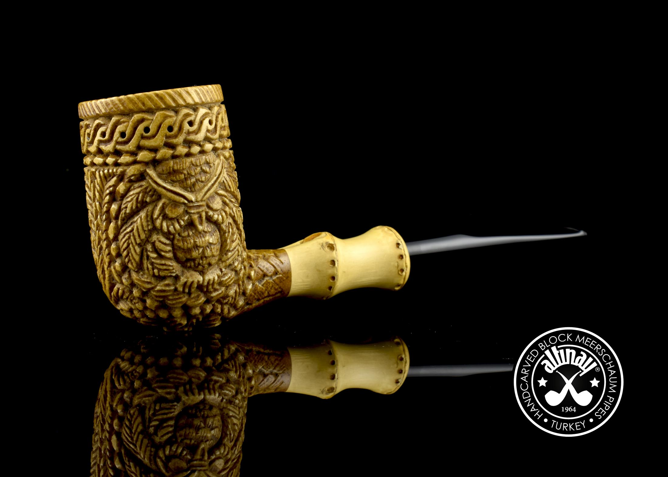 altinay-bamboo-billiard-meerschaumpfeife-eulenmotiv image 1