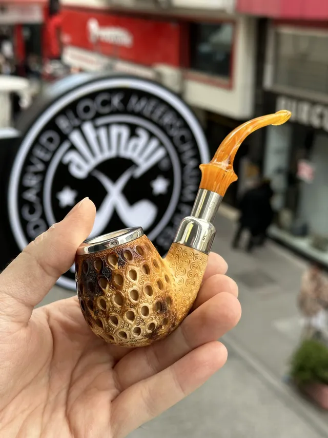 altinay-calcined-bent-billiard-meerschaumpfeife-silber-spigot-etui image 1