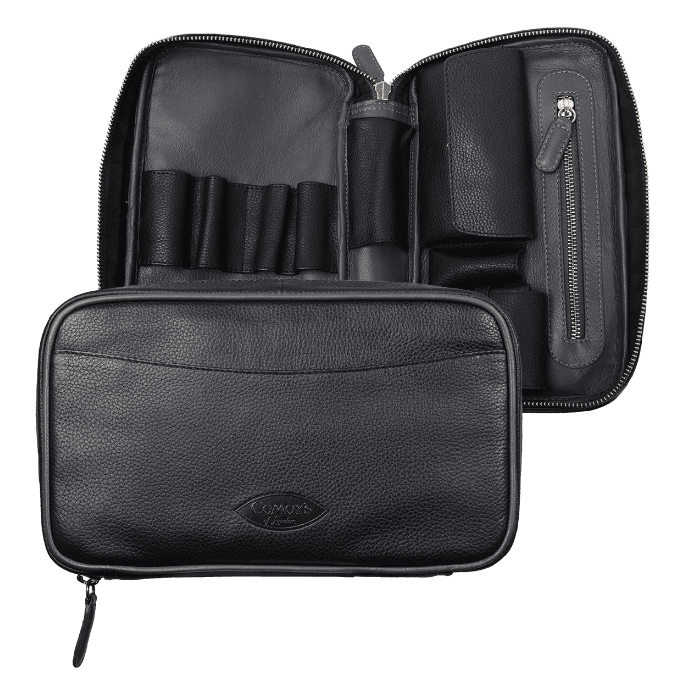 comoy-tabakbeutel-multi-pipe-travel-case-leder-schwarz-grau image 1