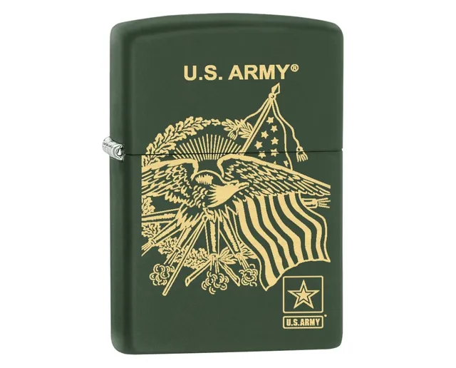 zippo-u-s-army-benzinfeuerzeug-matt-gr-n-mit-adler-gravur image 1