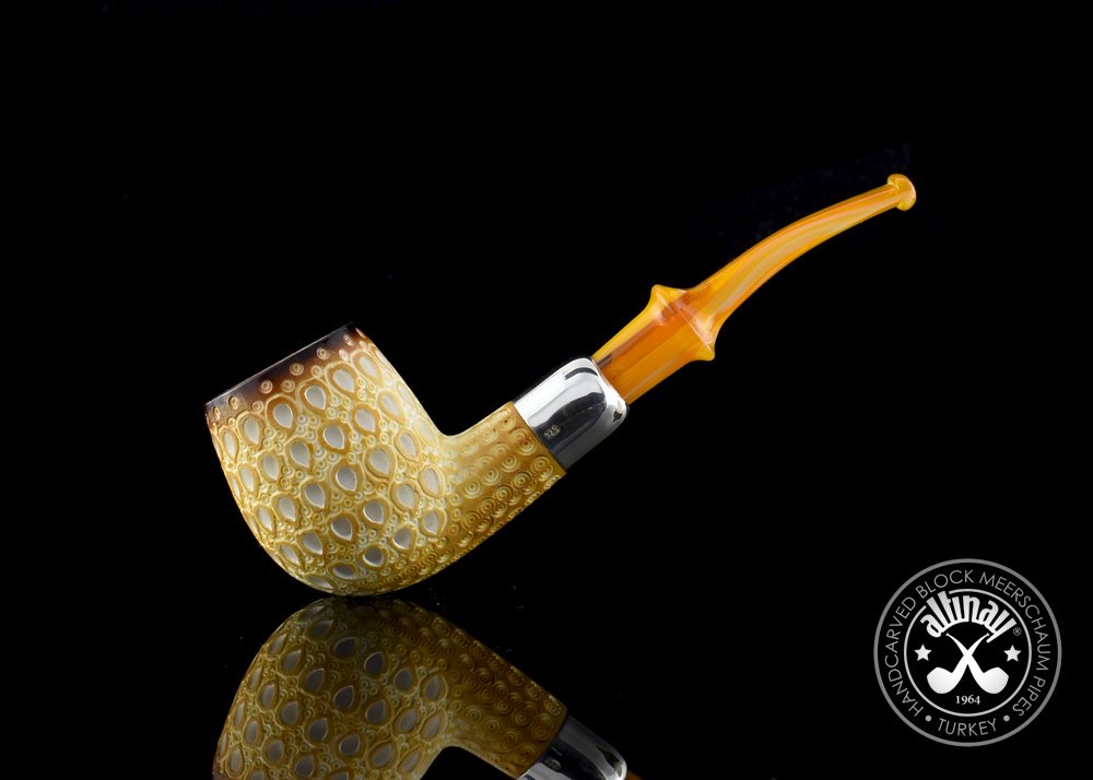 altinay-calcined-23259-bent-billiard-meerschaumpfeife-silver-army image 2