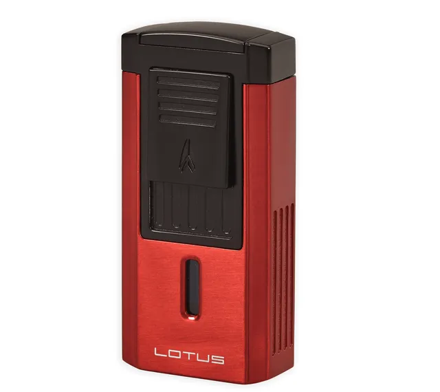 lotus-duke-v-zigarrenfeuerzeug-3-flammen-rot-schwarz-mit-v-cut image 1