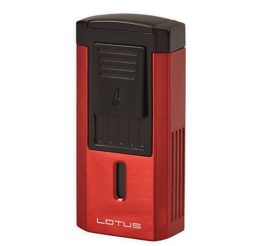 lotus-duke-v-zigarrenfeuerzeug-3-flammen-rot-schwarz-mit-v-cut image 1