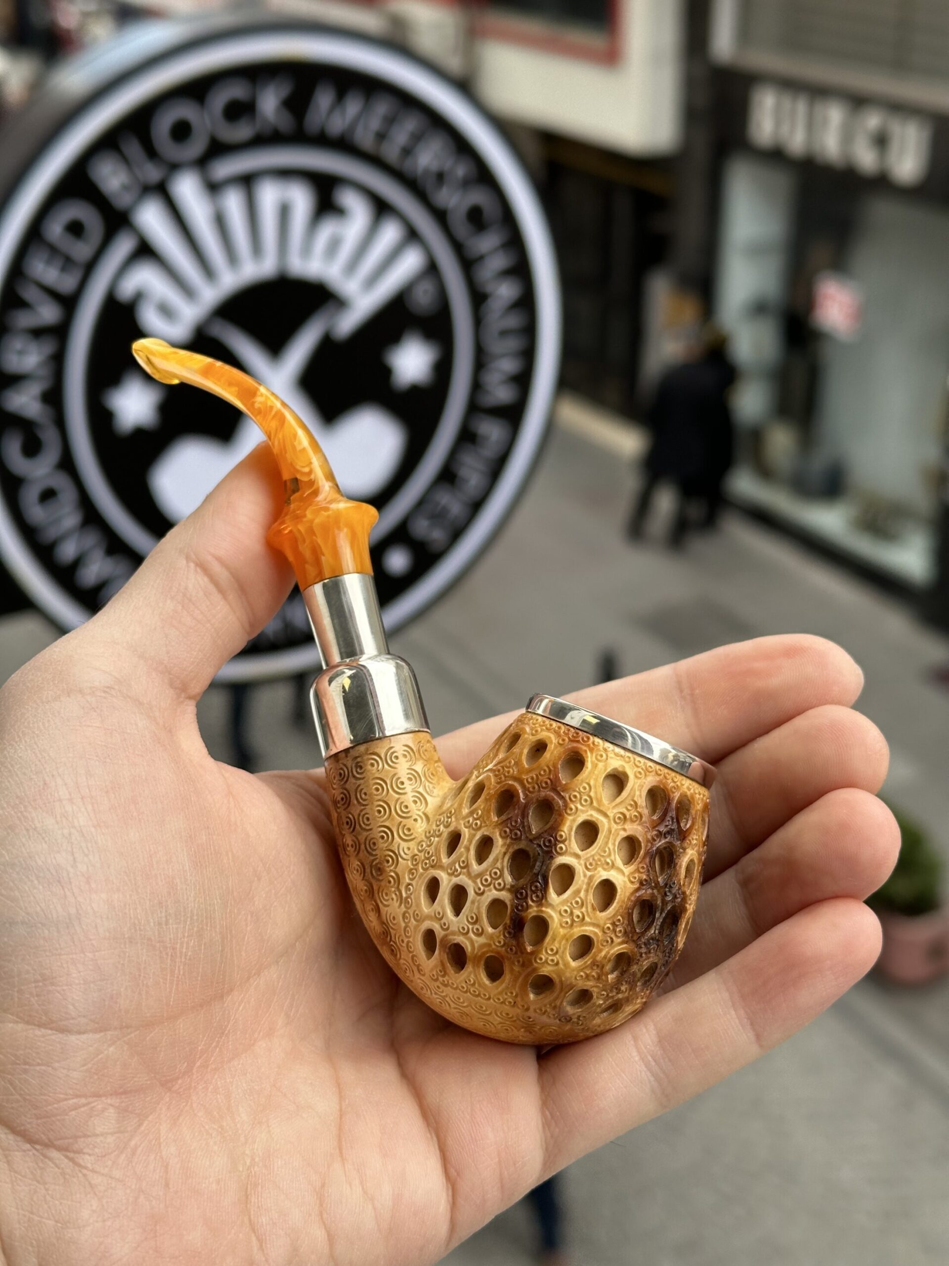 altinay-calcined-bent-billiard-meerschaumpfeife-silber-spigot-etui image 2