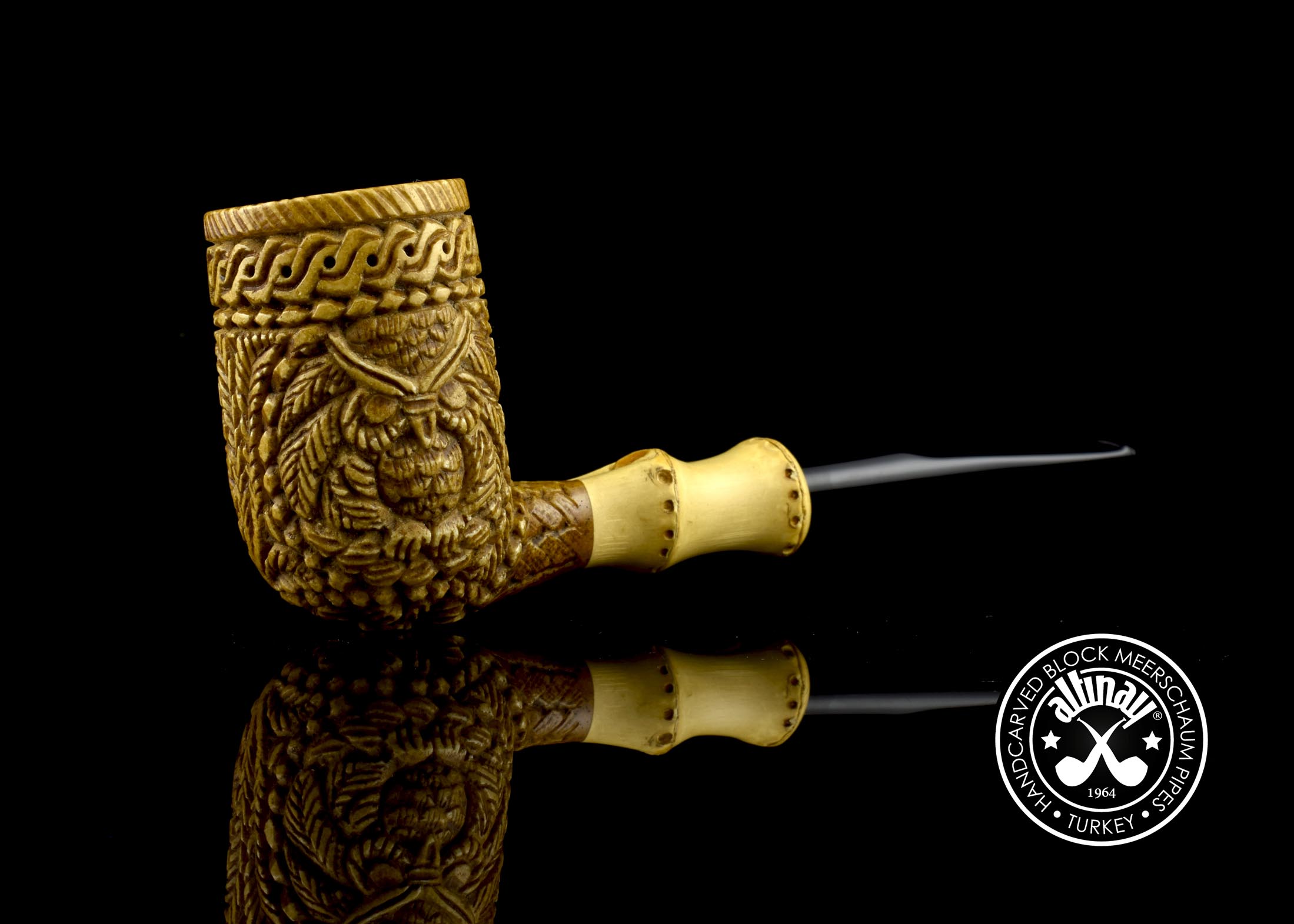 altinay-bamboo-billiard-meerschaumpfeife-eulenmotiv image 2