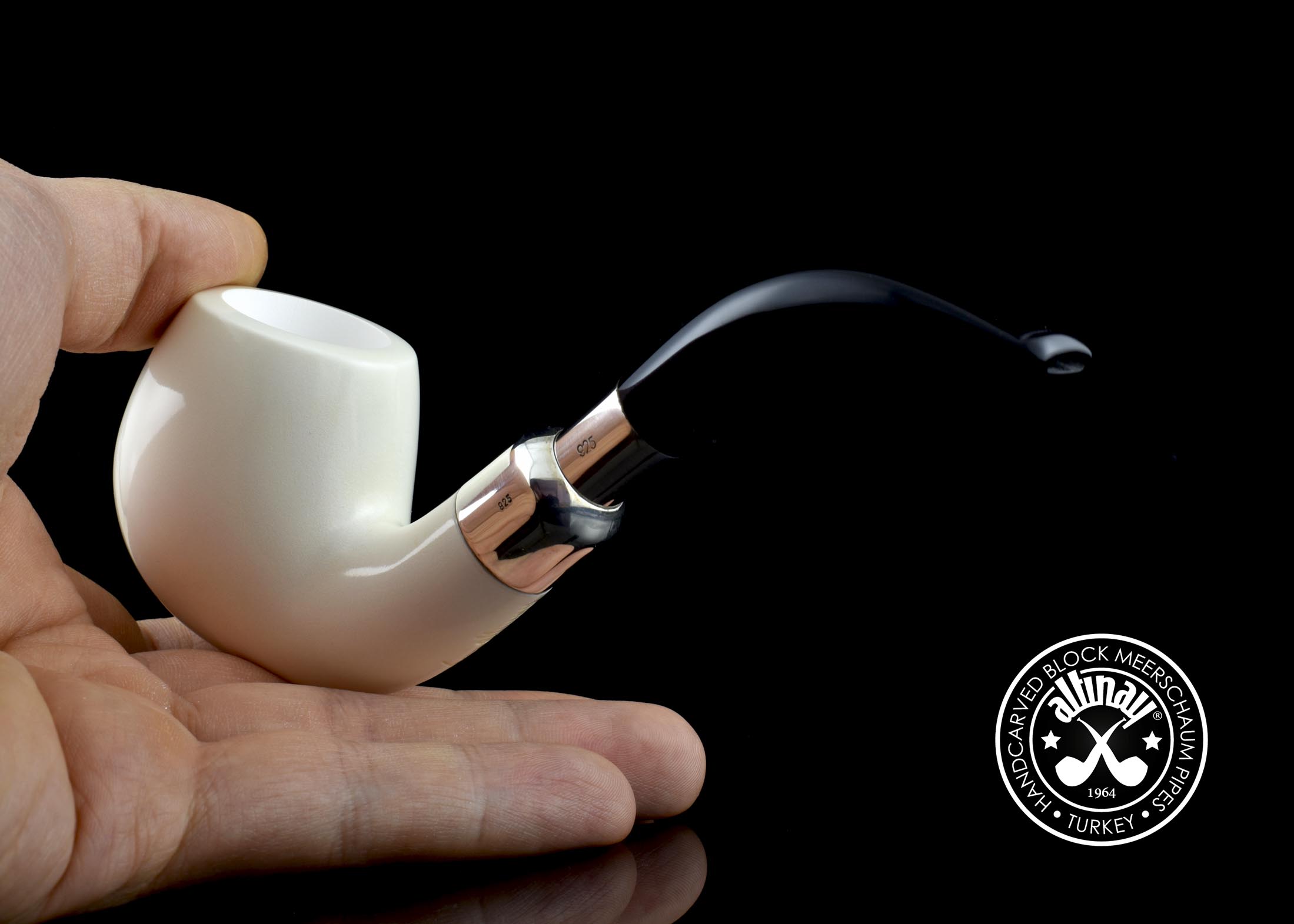altinay-spigot-bent-billiard-meerschaumpfeife-silber-3 image 4