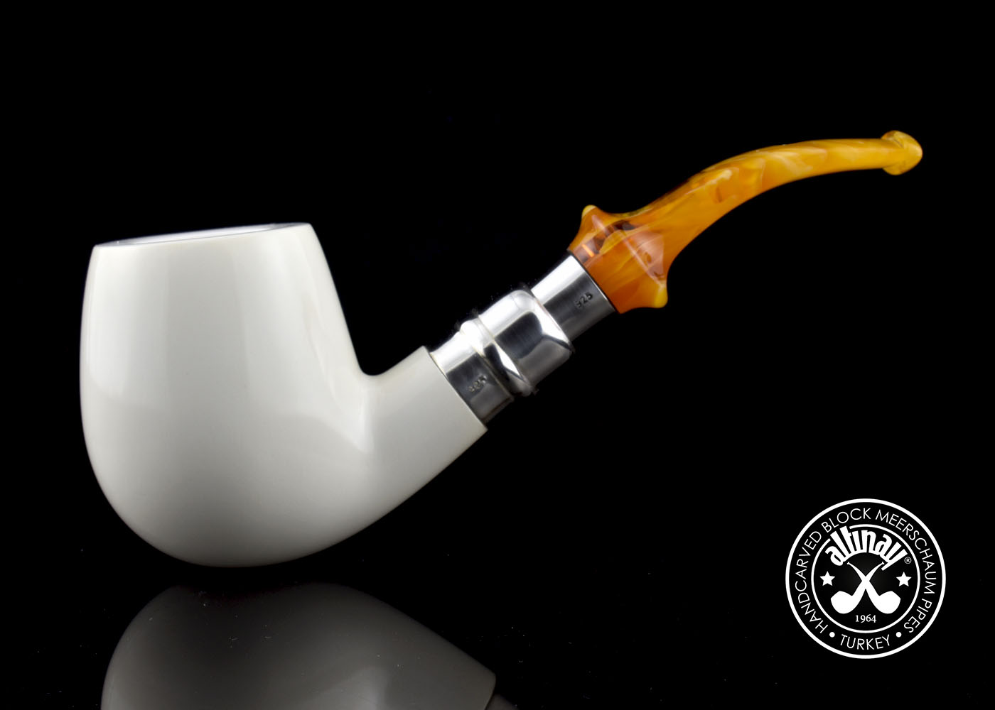 altinay-spigot-bent-billiard-meerschaumpfeife-silber-5 image 2