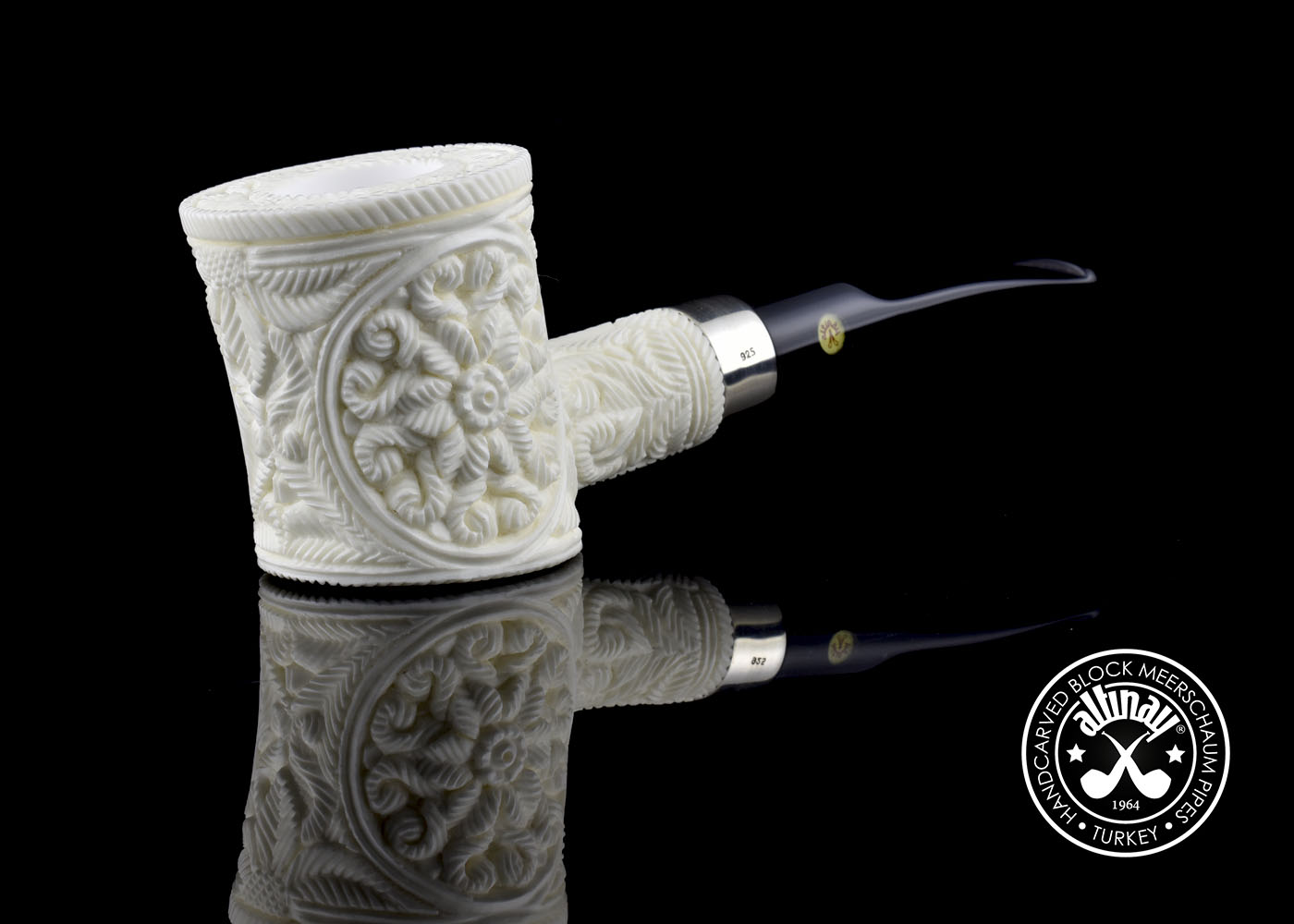altinay-classic-poker-meerschaumpfeife-mit-silberring-natur image 1