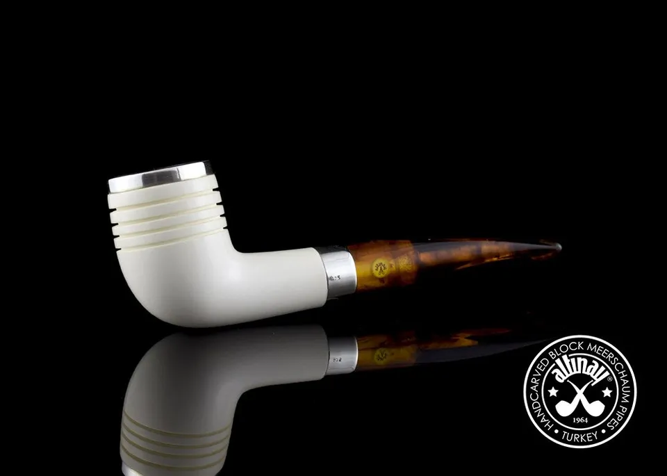 altinay-classic-quarter-bent-meerschaumpfeife-silberring image 1