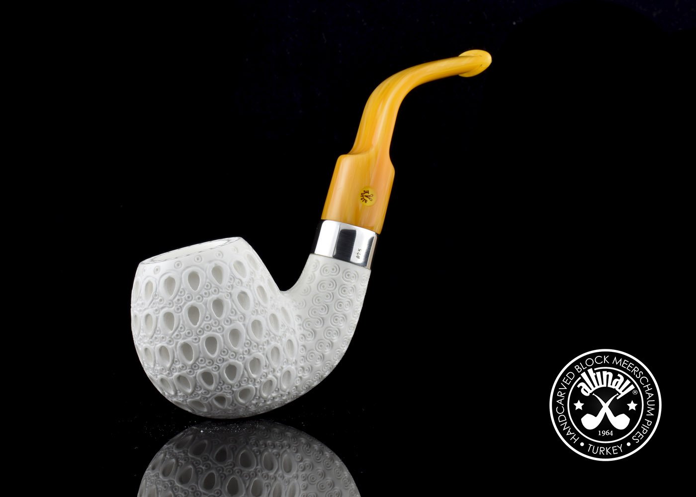 altinay-classic-bent-apple-meerschaumpfeife-silberring image 1