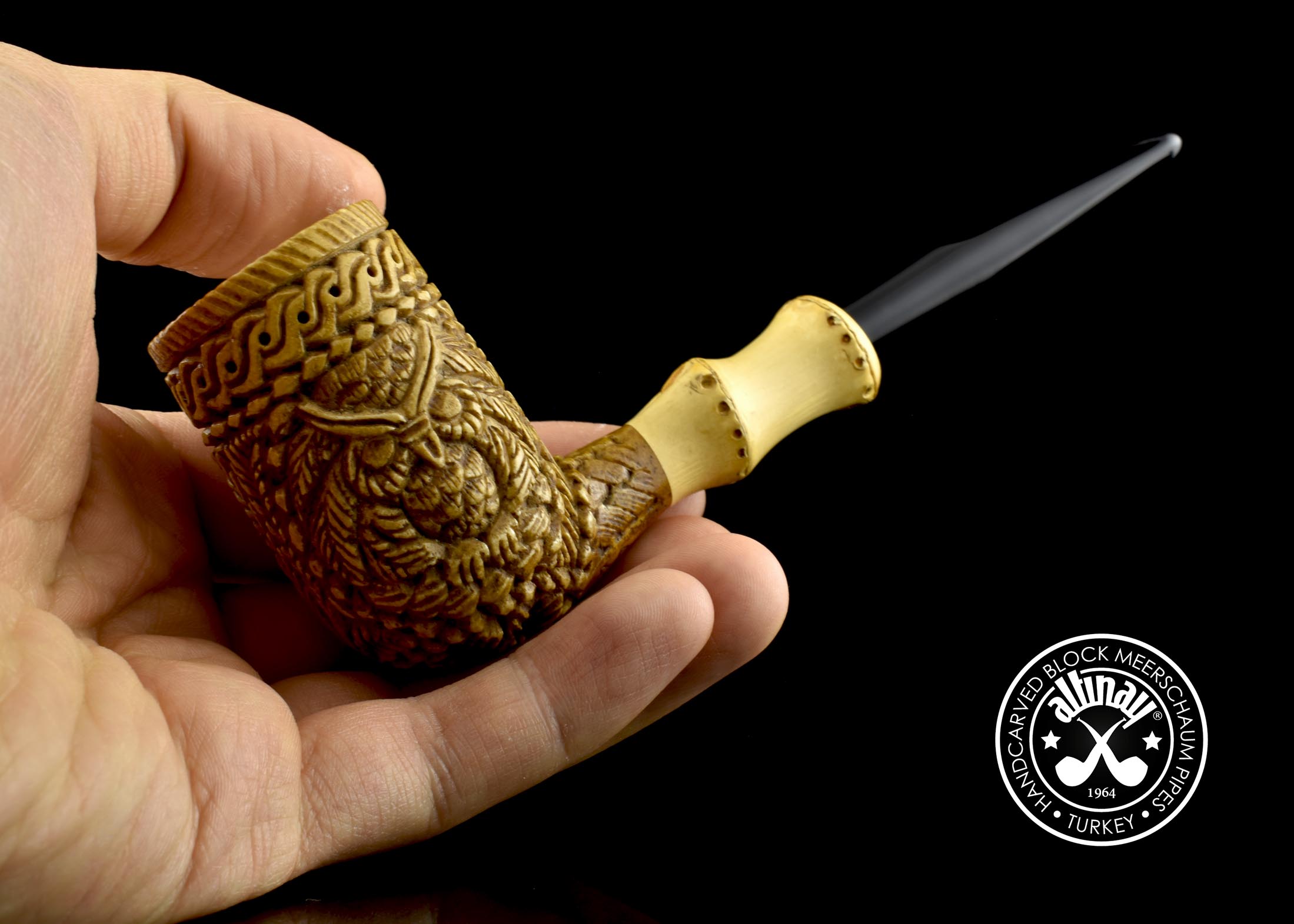altinay-bamboo-billiard-meerschaumpfeife-eulenmotiv image 5