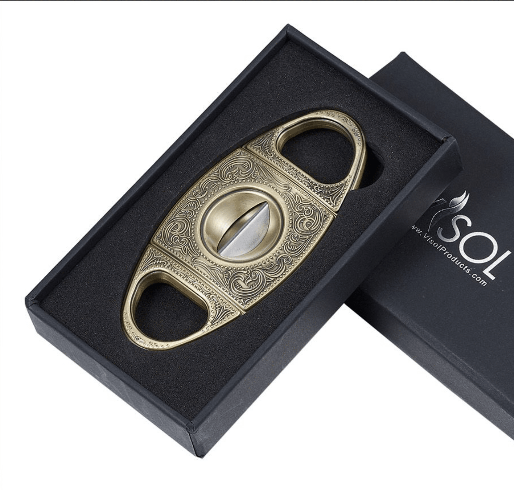 visol-wild-west-v-cut-zigarrenschneider-antik-gold-60er-ring image 1